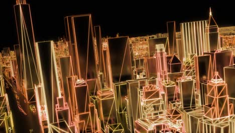 City-neon-glowing-New-York-NYC-flyover-wireframe-skyscraper-80s-4k